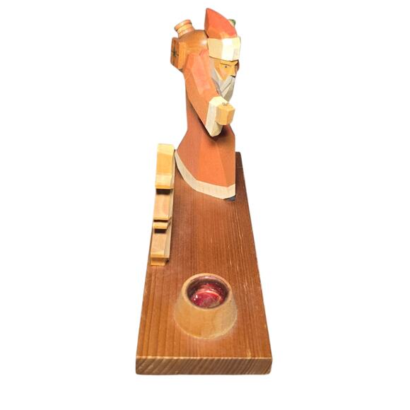 Santa German Erzgebirge Wood Walking Hiking Candle Holder - Picture 2 of 5